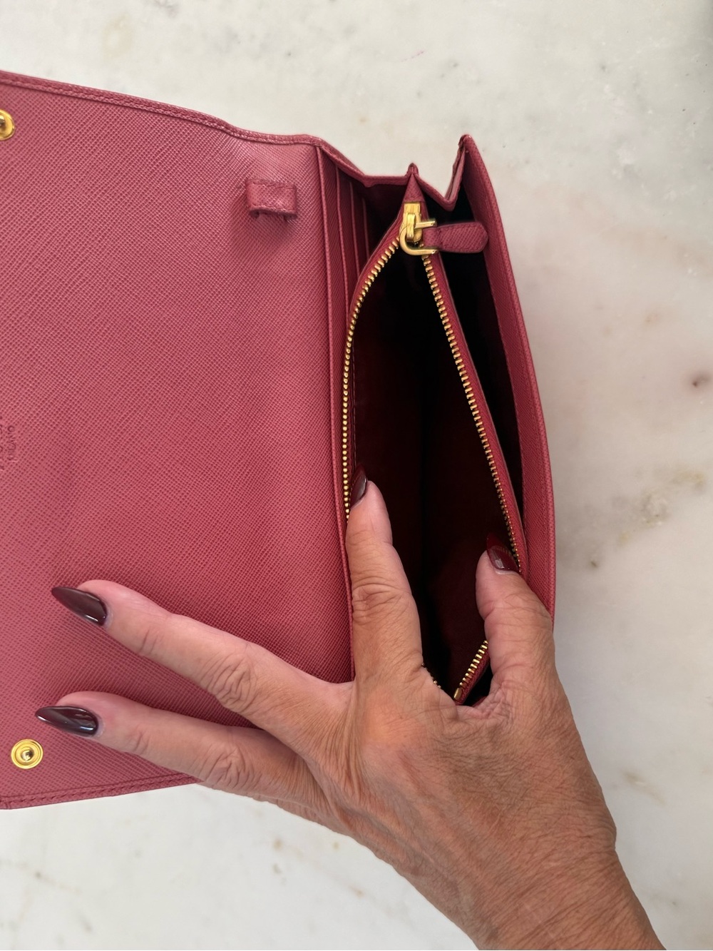 Prada Soft Pink Saffiano Leather Continental Wallet with Gold Logo - Picture 3 of 8